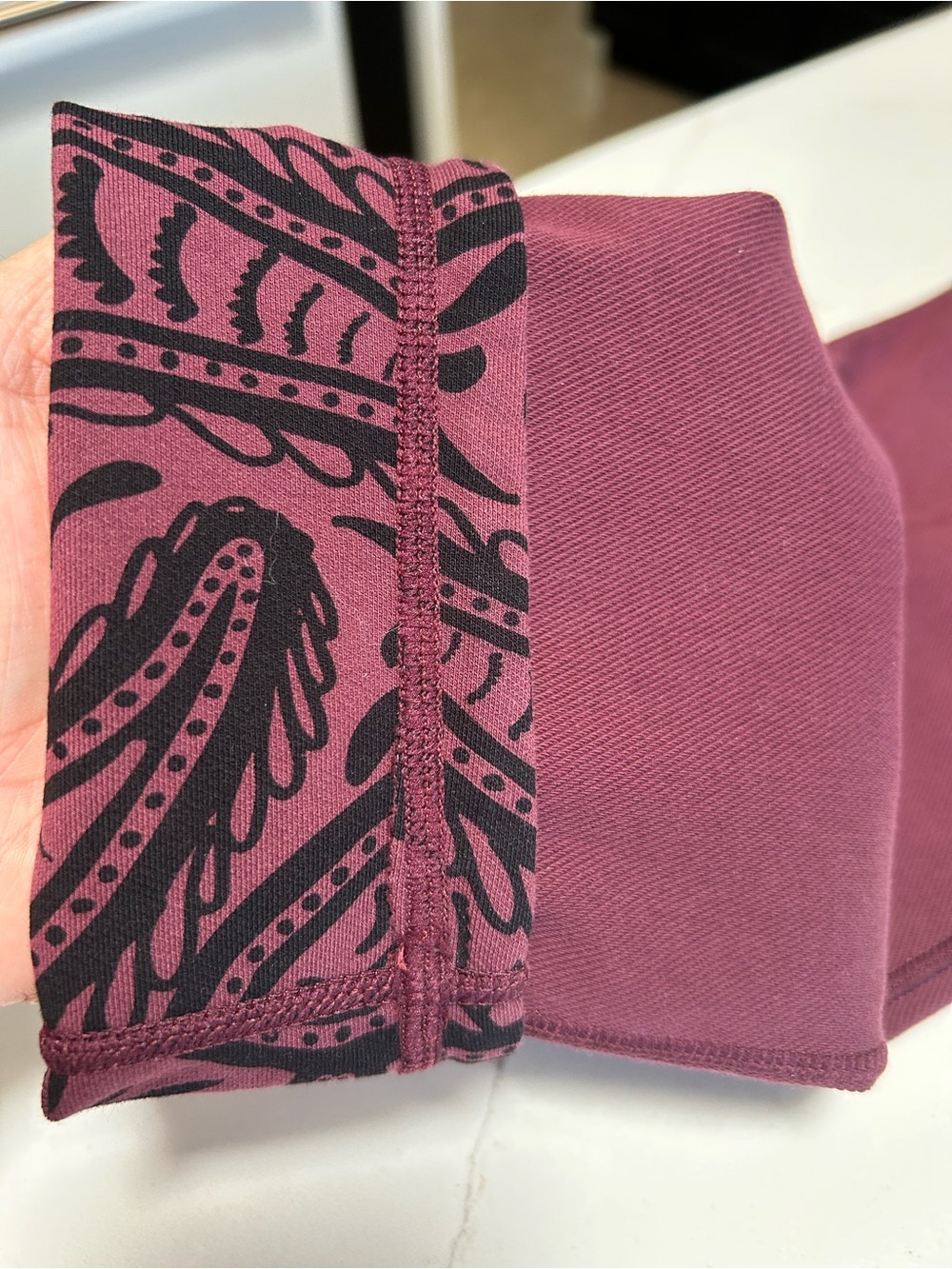 Women With Control Paisley Print Reversible Stretch Pants in Wine and Black - Picture 9 of 10